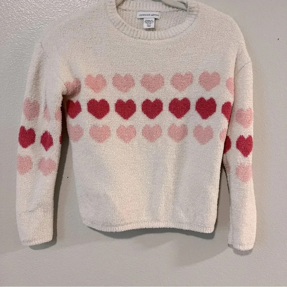 Cupcakes & cashmere girls chenille cream sweater red pink hearts 10/12 soft cozy - Picture 5 of 9